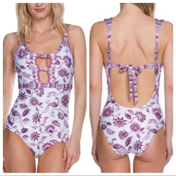 BECCA Tahiti Plunge One Piece Swimsuit M - Picture 1 of 12